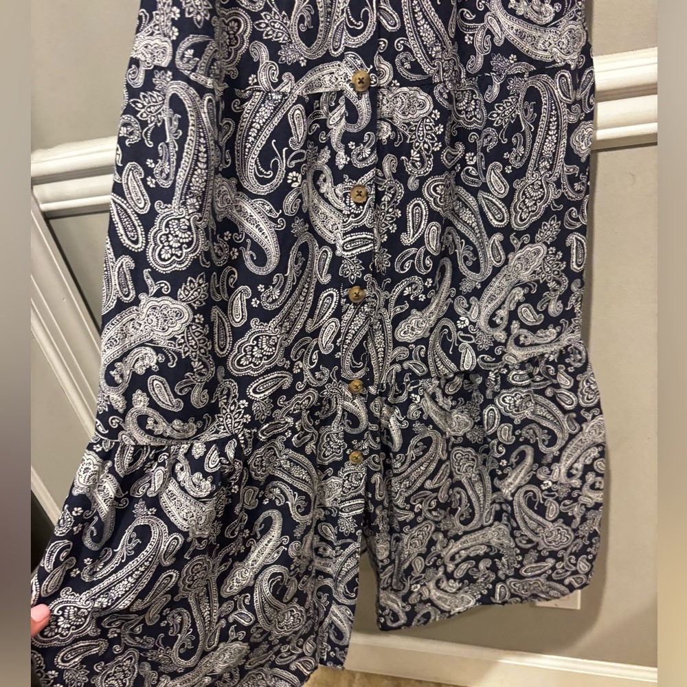 LOFT Paisley Button-Down Dress - Navy Blue and White - Size 8 NWOT - Picture 7 of 10